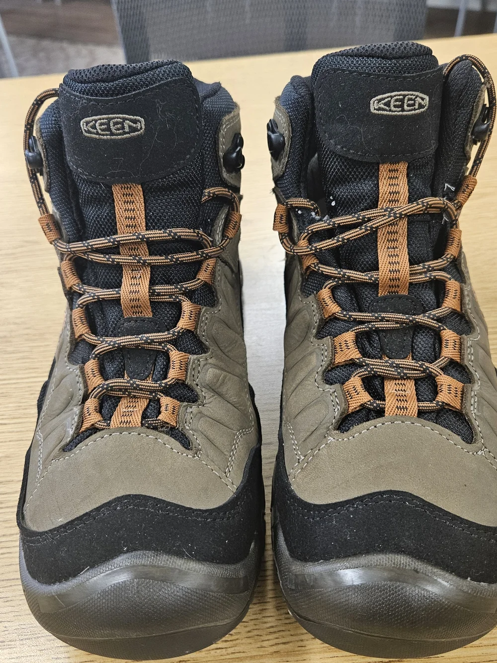 Keen Men's Brown and Black Hiking Boot with Orange Accents
